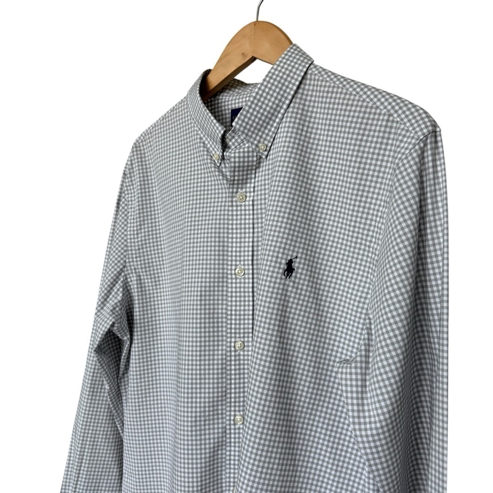 Ralph Lauren Men's Slim Fit Plaid Button-Up Shirt Gray Size L Gingham Checks